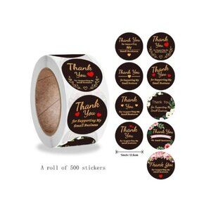 1000 Thank You Black Sticker Labels 9 Designs Roll Round 1 inch 500x2